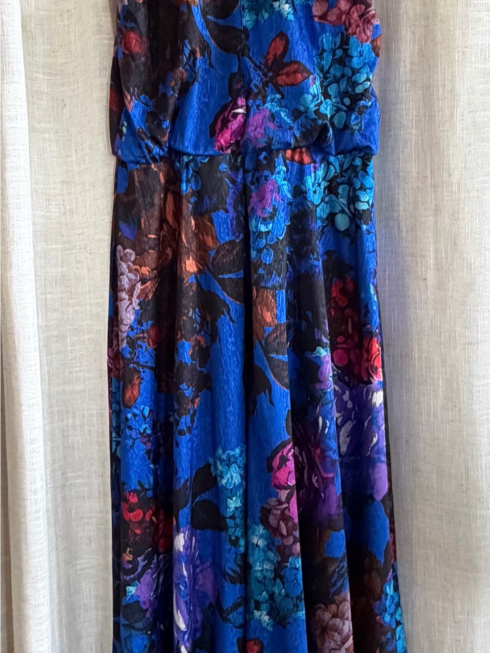 London Times Blue Floral Maxi Dress with Multicolor Blooms